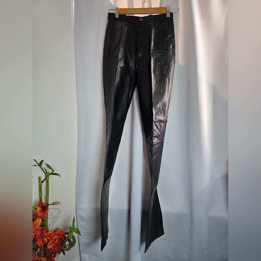 Sleek Black Straight-Leg Leather Pants